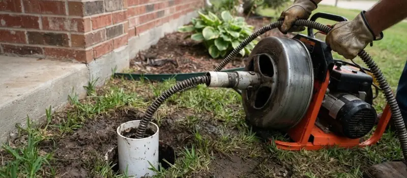 Drain cleaning machine and cable feeding into an outdoor cleanout
